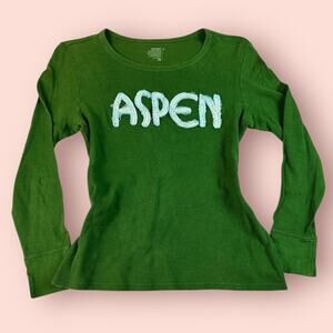 Vtg Y2K Old Navy Aspen Thermal Long Sleeve Shirt Top Waffle Knit Green Preppy
